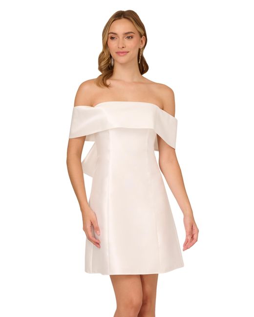 Adrianna Papell Women's White Mikado Bow Short Dress