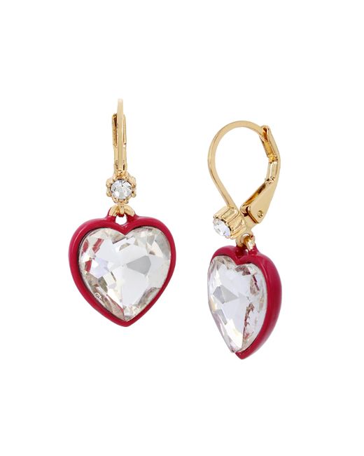 Betsey Johnson Metallic Stone Heart Lever Back Earrings