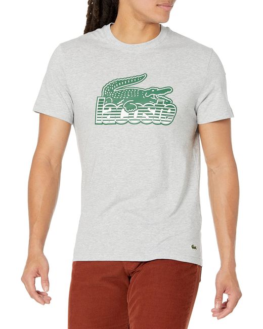 Lacoste Gray Contemporary Collection's Short Sleeve Regular Fit Front Graphic Tee Shirt for men