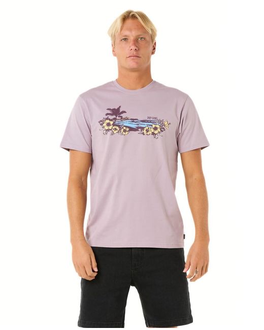 Rip Curl Purple Graphic Short Sleeve Crew Neck T-shirt for men