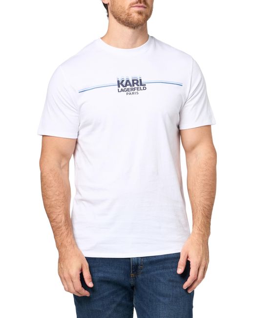 Karl Lagerfeld White Paris Pullover Short Sleeve Race Stripe Logo T-shirt for men