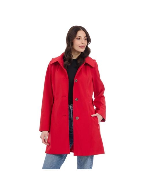 Michael Kors Red Single Breasted Raincoat With Detachable Hood