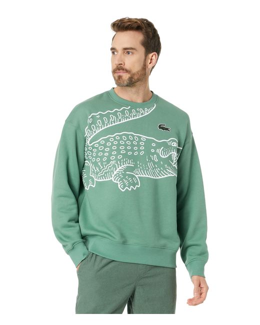 Lacoste Green Long Sleeve Loose Fit Croc Crew Neck Sweater for men