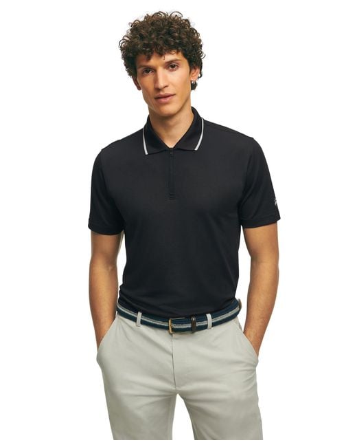 Brooks Brothers Black Regular Fit Performance Stretch Short Sleeve Pique Golf Polo Shirt for men
