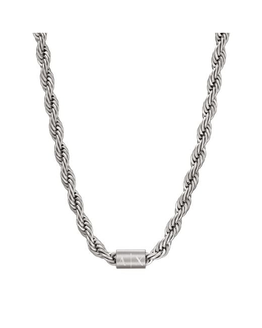 Emporio Armani Metallic Armani Exchange Silver Stainless Steel Chain Necklace for men