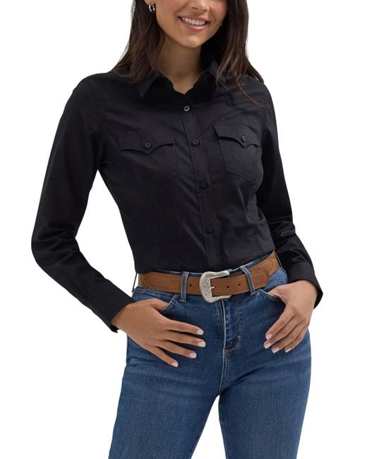 Camicia da donna in stile retrò con bottoni di Wrangler in Blue