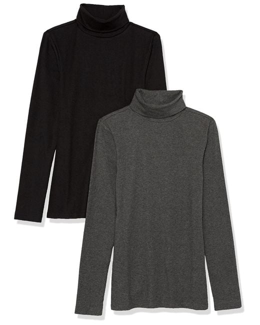 Amazon Essentials Black Slim-fit Layering Long Sleeve Knit Rib Turtleneck Top
