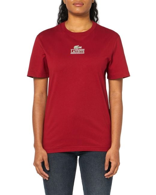 Lacoste Red Regular Fit Short Sleeve Crew Neck Tee Shirt W/small Croc Graphic On The Front Of The Chest