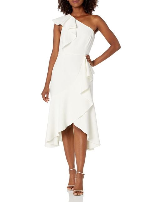 Vince Camuto White One Shoulder Ruffle High Low Cocktail Dress