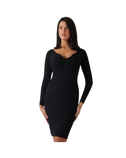 Guess Black Eco Long Sleeve Sasha Rib Dress