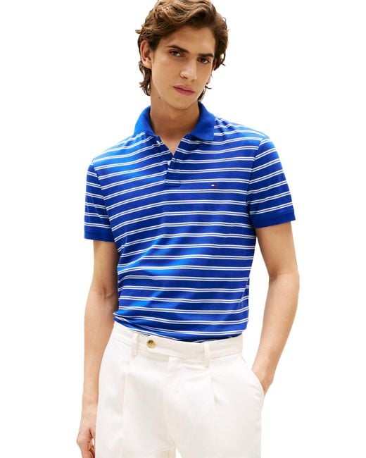 Tommy Hilfiger Blue Short Sleeve Casual Polo Shirts In Regular Fit With Interlocked Cotton for men