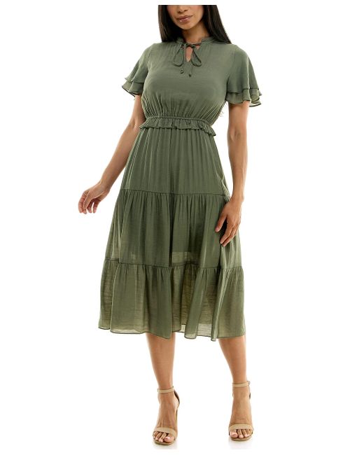 Nanette Lepore Green Maxi Caribbean Texture Dress With Triple Tier Skirt