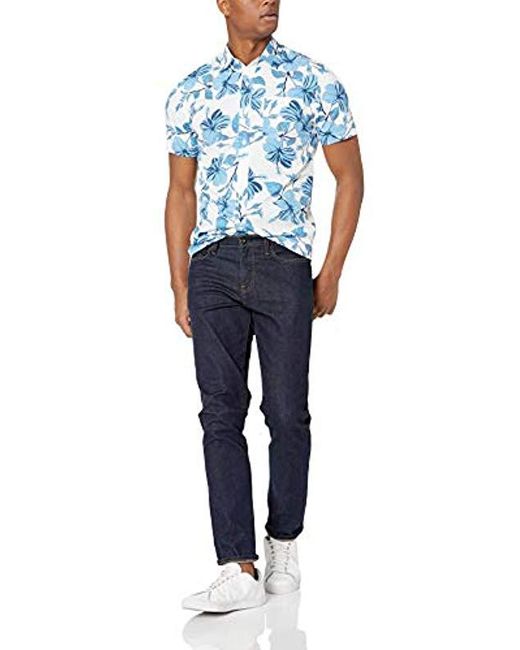 Essentials Mens Slim-fit Short-Sleeve Print Shirt
