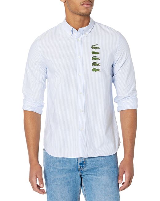Lacoste White Long Sleeve Stacked Timeline Croc Button Down Shirt for men