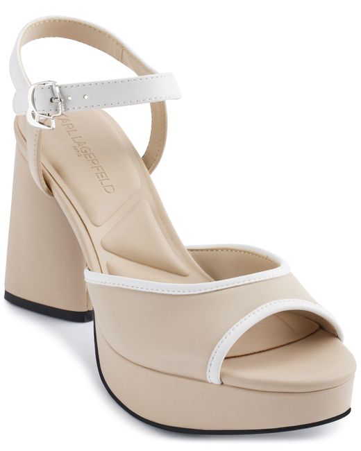 Karl Lagerfeld Natural Paris Hallet Platform Block Heel With Ankle Strap Slide Sandal