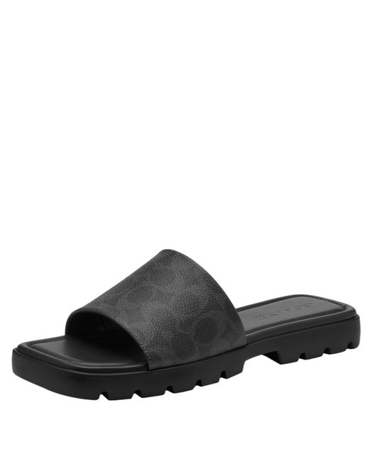 COACH Women's Black Florence Sandal In Signature Coated Canvas Flat