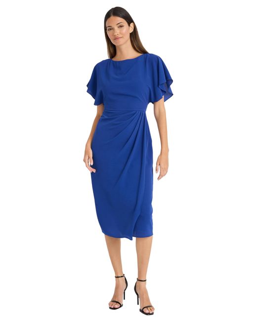 Maggy London Women's Blue Dresses Boat Neck Flutter Sleeve Dress Occasion  Event Guest Of