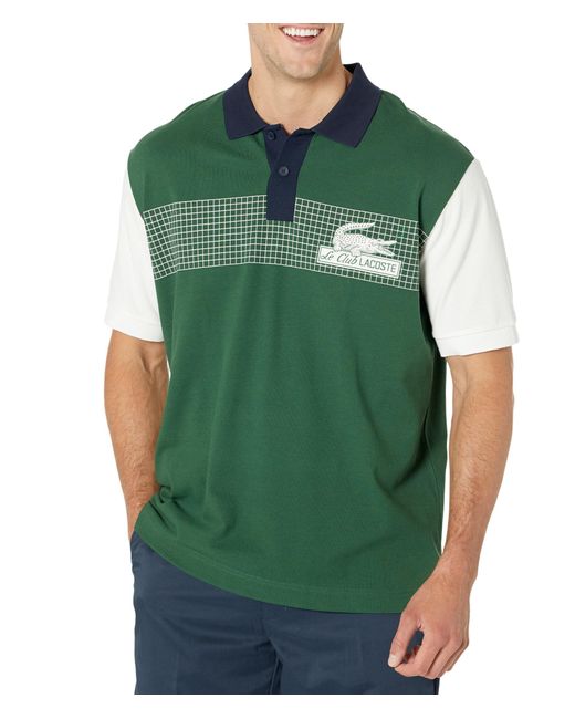 Lacoste Green Short Sleeve Loose Fit Pique Graphic Polo Shirt for men