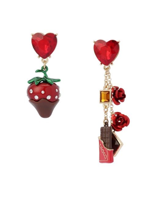Betsey Johnson Red Jewelry Love Spell Chocolate Strawberry Mismatch Earrings
