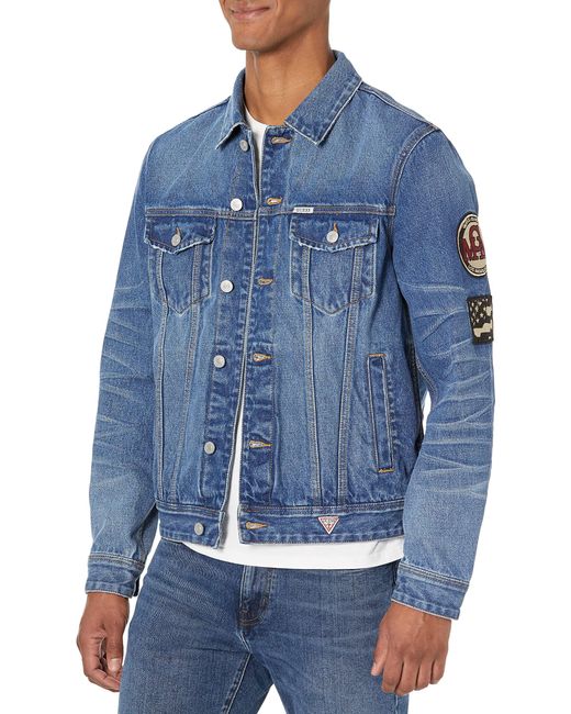Guess Blue Dillon Embroidered Flags Jacket for men