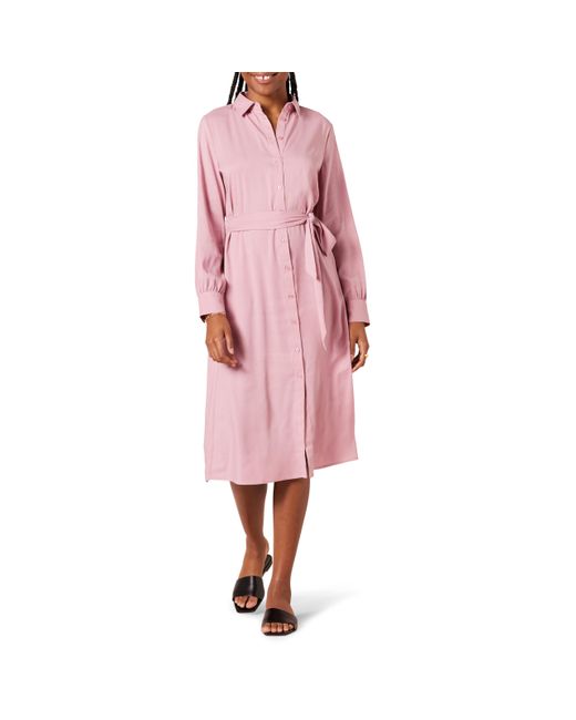 Amazon Essentials Pink Georgette Long Sleeve Midi Length Shirt Dress