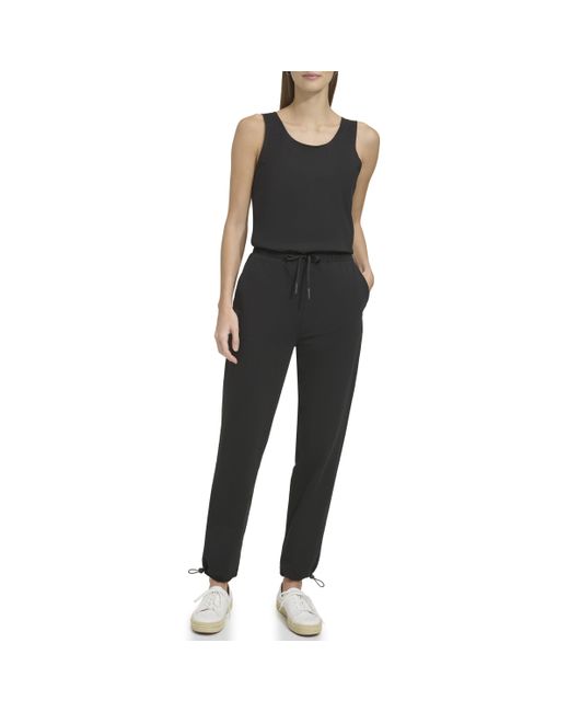 Andrew Marc Black Sport Sleeveless Stretch Fit Sporty Knit Jumpsuit