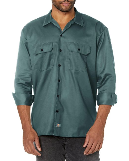Dickies Gray Mens Long-sleeve Work Utility Button Down Shirts for men