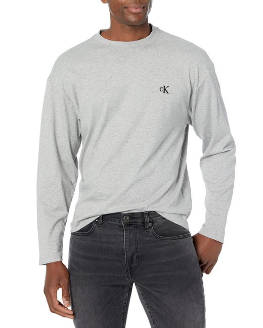 Calvin Klein Cotton Relaxed Fit Archive Logo Crewneck Long Sleeve Tee ...