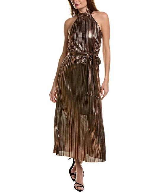 Anne Klein Brown Metallic Halter Midi Dress