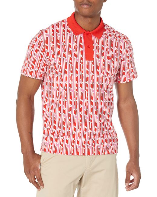 Lacoste Red Contemporary Collection's Short Sleeve Regular Fit Graphic Print Polo Shirt for men
