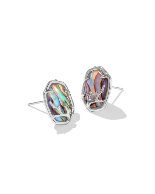 Kendra Scott White , S, Daphne Coral Frame Stud Earrings, Silver Abalone, One Size