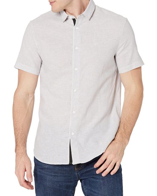 Emporio Armani White A|x Armani Exchange Striped Linen Poplin Short Sleeve Button Up for men