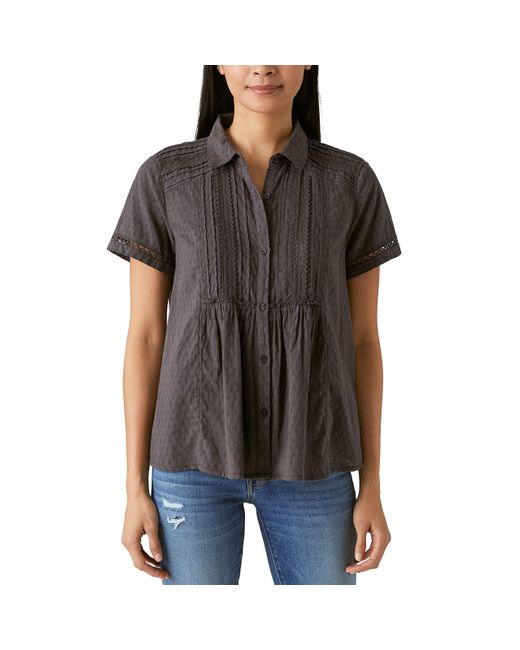 Lucky Brand Black Lace Button Down Shirt