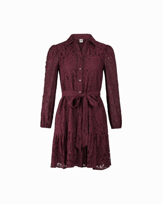 Anne Klein Petite Long Sleeve Tiered Lace Shirt Dress Purple
