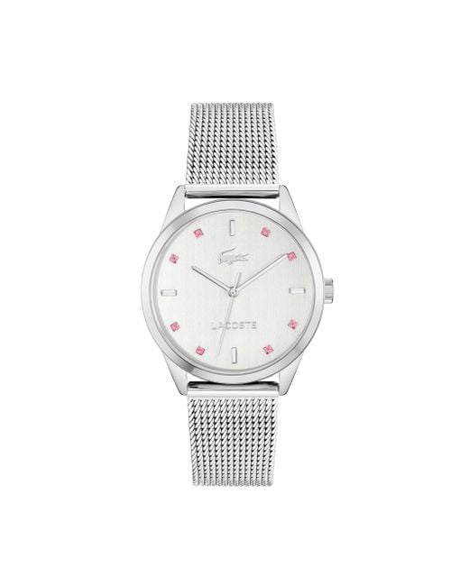 Lacoste White Gemala 3h Quartz Water-resistant Fashion Watch With Mesh Bracelet