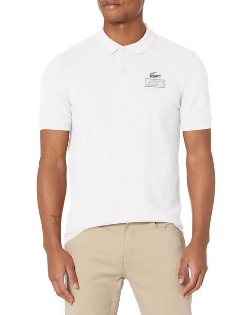 Lacoste White Short Sleeve Croc Graphic Polo Shirt for men