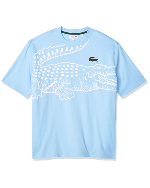 Lacoste Blue Contemporary Collection's Short Sleeve Loose Fit Large Croc Graphic Tee Shirt for men