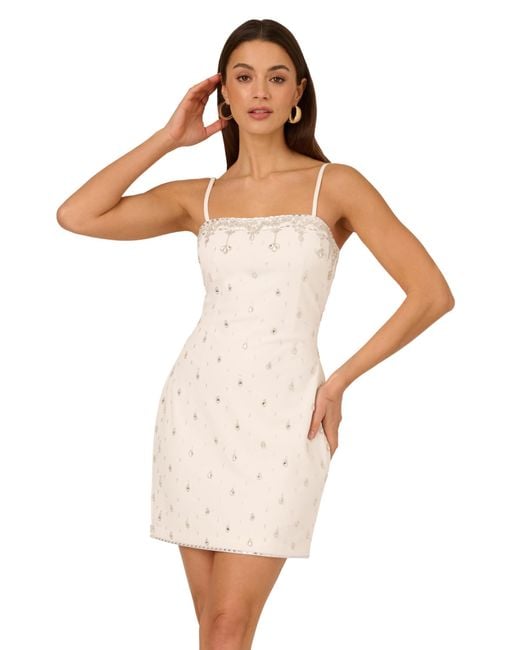 Adrianna Papell White Beaded Sleeveless Dress