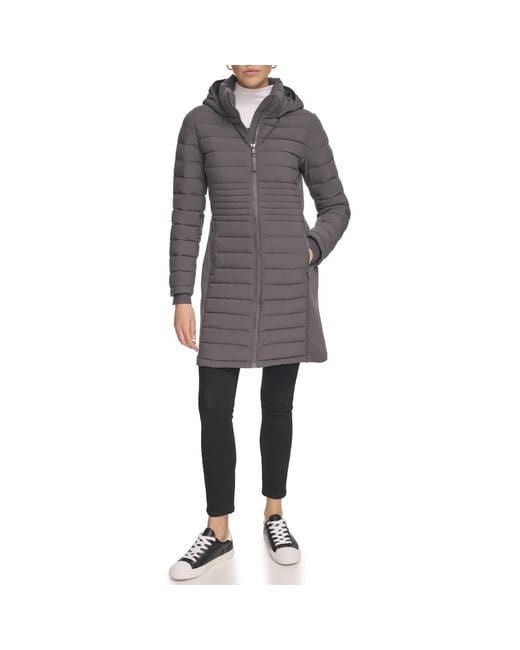 Calvin Klein Gray Long Light-weight Puffer Jacket