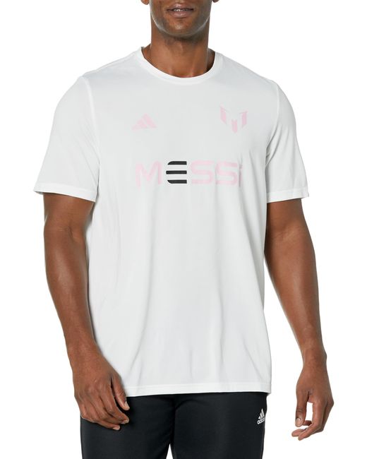 Adidas White Messi Wordmark Short Sleeve T-shirt for men