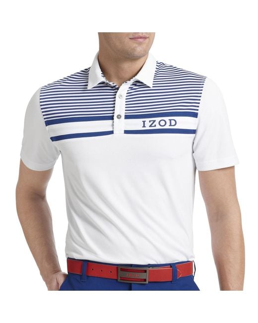 Izod Shortsleeve Cheststripe Pieced Golf Logo Polo Shirt in Bright