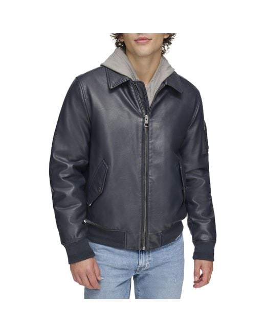 Tommy hilfiger blue leather shop jacket