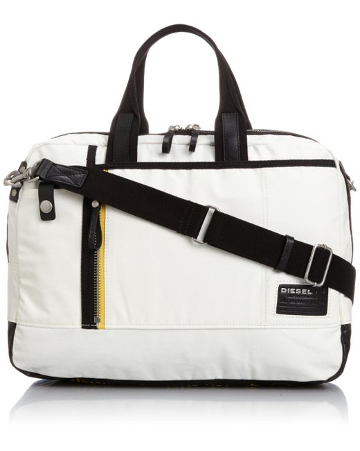 DIESEL White Mixtraction Tanker Briefcase Laptop Bag,whisper White/black,one Size