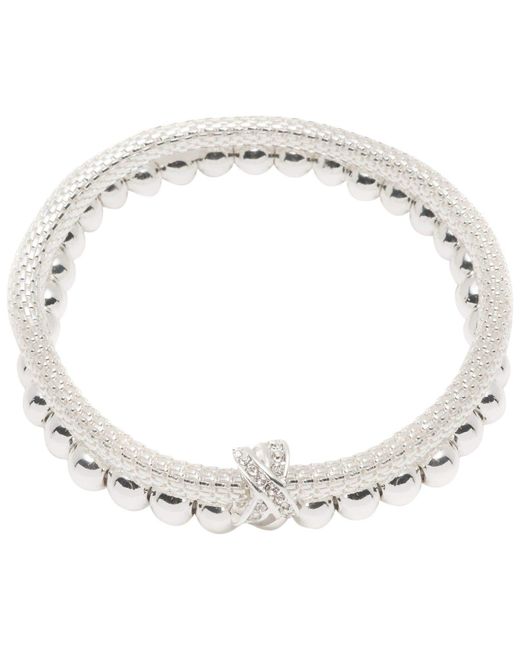 Nine West White 2 Row Stretch Bracelet Silver Tone