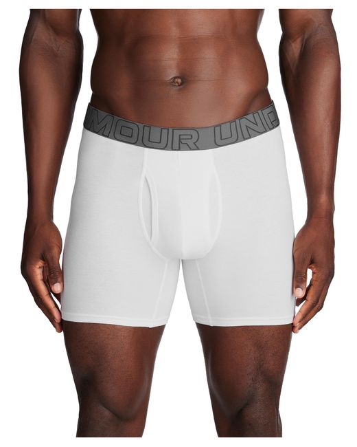 Under Armour White Charged Cotton 6-inch Boxerjock 3-pack for men