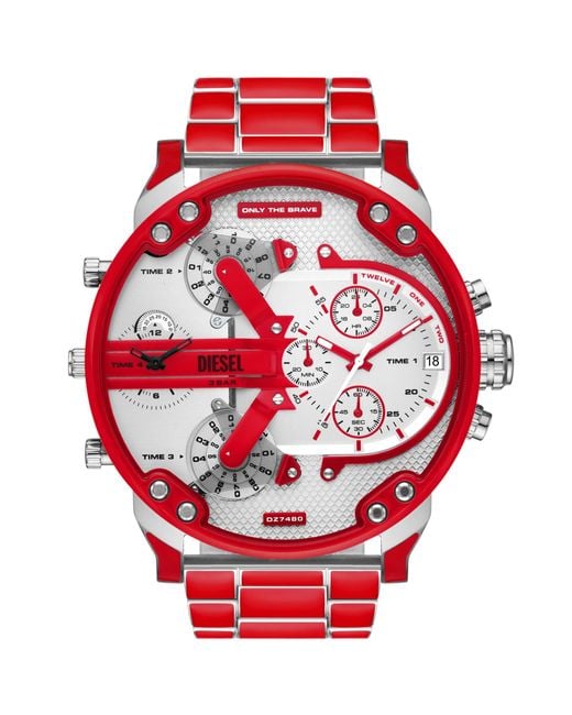 DIESEL 57mm Mr. Daddy 2.0 Stainless Red Chronograph Steel for in Enamel Lyst | Men Quartz Watch And