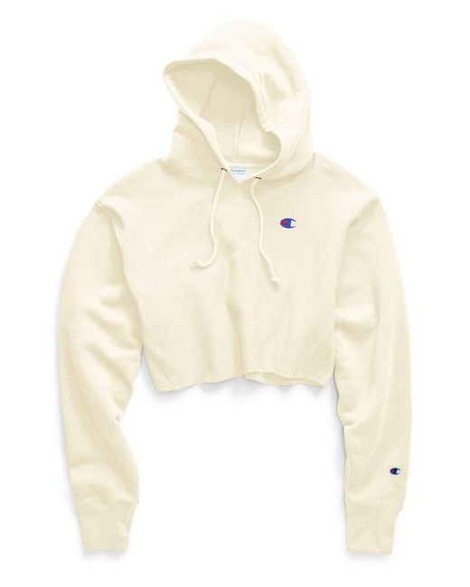 Champion White Reverse Weave Cropped Cut Off Po Hood