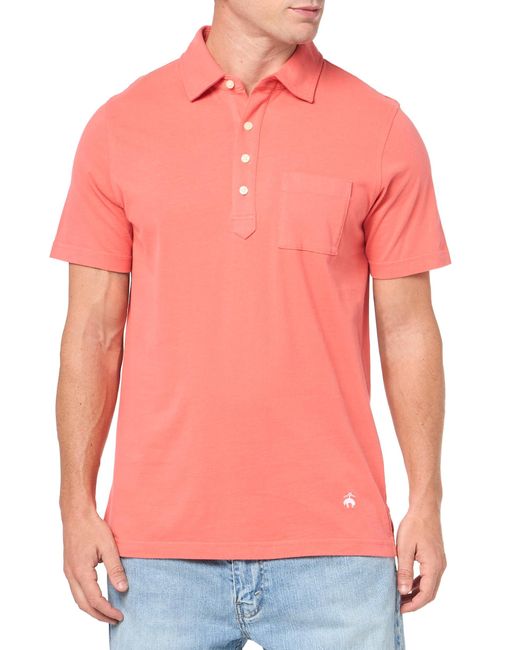 Brooks Brothers Pink Regular Fit Washed Cotton Jersey Crew Neck Short Sleeve Polo Shirt for men