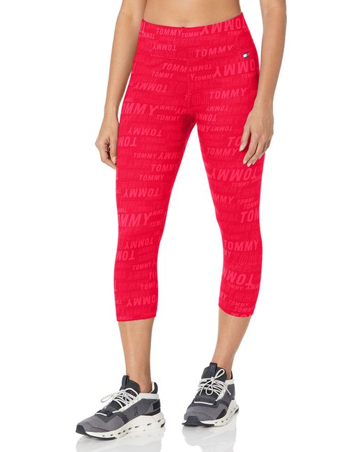 Tommy Hilfiger Red High Rise Capri Length All Over Th Print Legging