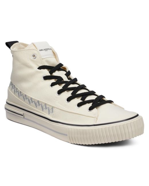 Karl Lagerfeld White Paris Cottom Canvas Logo Band High Top Sneaker for men